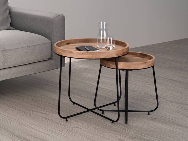 Couchtisch Dair 2er Set Schwarz - Braun - Holzwerkstoff - Metall - 66 x 58 x 52 cm
