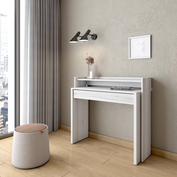 Ausziehbarer Schreibtisch Jobb Weiß - Melamin - 99 x 90 x 35 cm