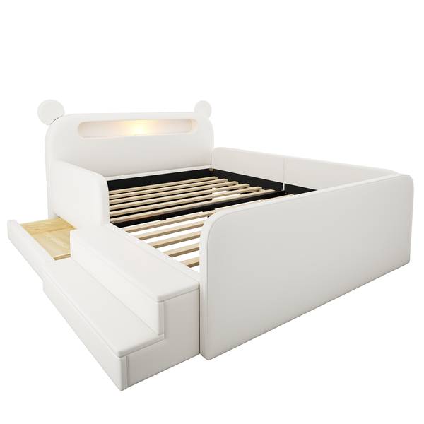 Kinder-Polsterbett Oneiros Ⅰ Weiß - Holzwerkstoff - Metall - Textil - 185 x 99 x 215 cm