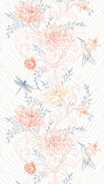 Fototapete Floral Vogeltapete Blau - Orange - Weiß - Fleece - 159 x 280 x 1 cm