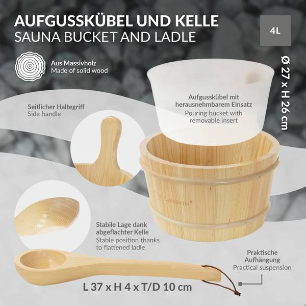 Saunazubehör-Set VAPOR 2-tlg. Braun - Massivholz - 27 x 26 x 27 cm
