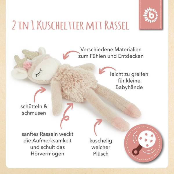 Greifling  mit Rassel Reh  - ab Geburt Beige - Textil - 6 x 4 x 22 cm