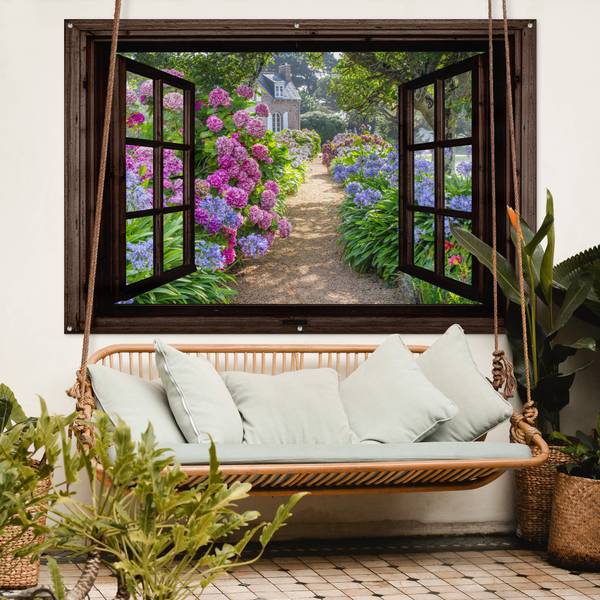Poster de Jardin Chemin fleuri Marron - PVC - 180 x 120 x 1 cm