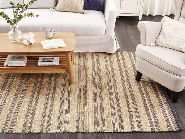 Geflochtener Teppich BUDHO Beige - Grau - Naturfaser - 160 x 160 x 230 cm