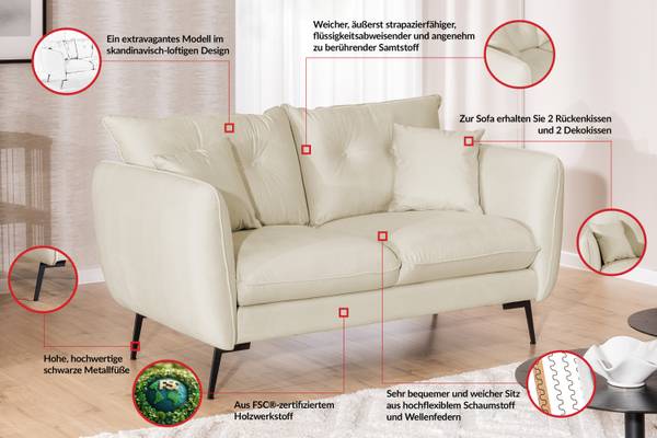 Polstergarnitur 2+1 Nordloft 2-tlg. Beige