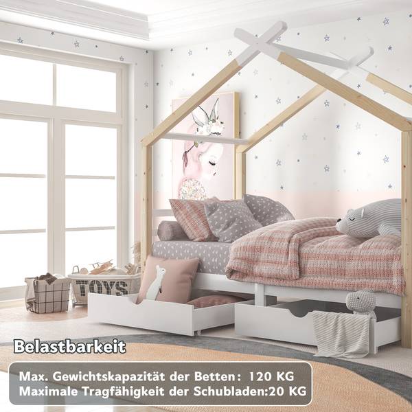 Kinderbed HomeyⅠ wit - grenenhout - 96 x 183 x 210 cm