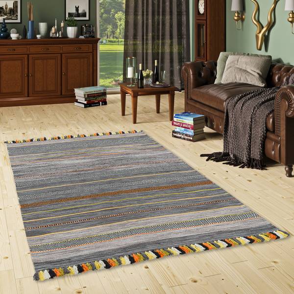 Kelim Teppich Kalleen Anthrazit - 170 x 240 cm