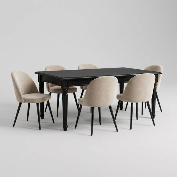 Essgruppe Amaretta 7-teilig Schwarz - Hellbeige