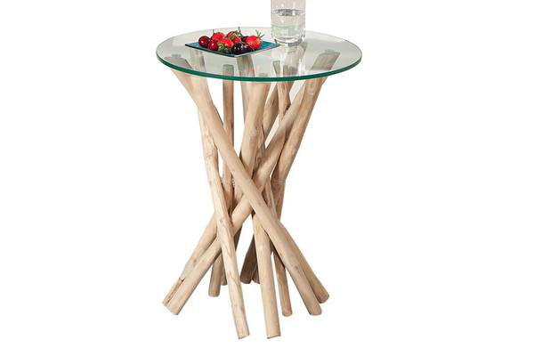 Beistelltisch DRIFTWOOD Braun - Teakholz - Sicherheitsglas - 40 x 50 x 40 cm