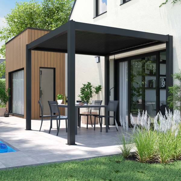Pergola Athenes Grau - Metall - 296 x 257 x 296 cm