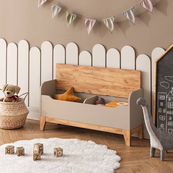 Speelgoedkist Malia 58369 beige - kasjmier - knoesteikenhouten look