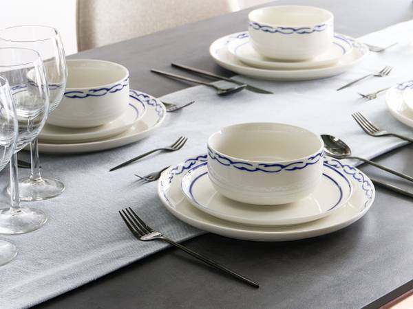 Tafelservice AMCHUR 24-tlg Blau - Weiß - Porzellan - 26 x 26 cm