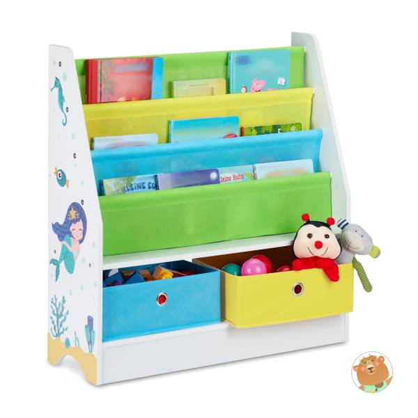 Kinderregal mit 2 Boxen & 3 Hängefächern Grün - Hellblau - Weiß