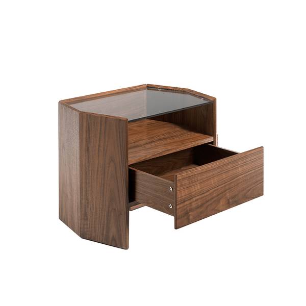 Nachttisch 7072 Walnuss - Zink - Klarglas - 65 x 50 x 45 cm