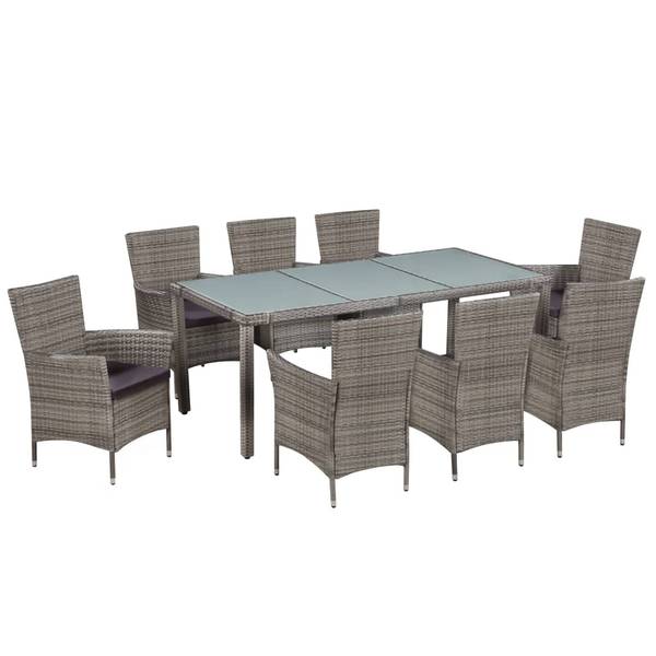 Tuinset 296279-1 set van 9 grijs - polyester - transparant glas - polyethyleen - 90 x 75 x 190 cm