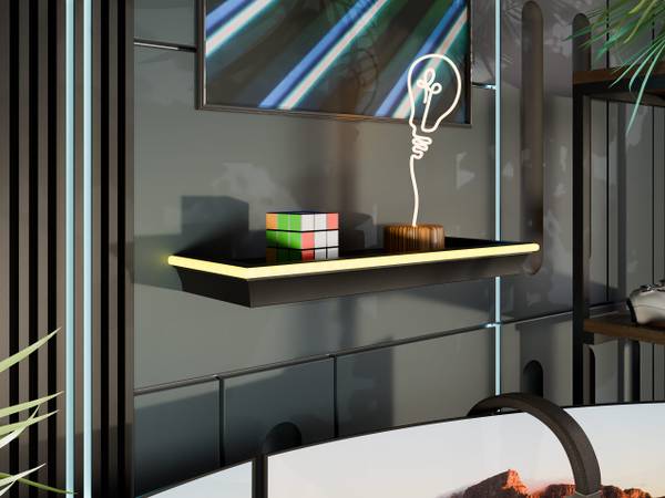 Wandregal Wrotyn mit wamweisser LED Schwarz - Gelb - Kunststoff - 46 x 5 x 16 cm