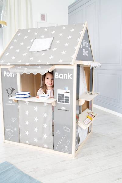 Maison de jeu Étoiles Gris - Bois manufacturé - 83 x 129 x 94 cm