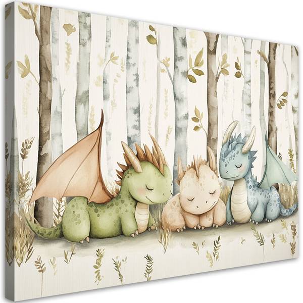 Wandbild kleine drachen tiere im wald 120 x 80 cm
