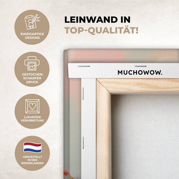 LEINWANDBILD Rotkehlchen Pink - Baumwollstoff - 40 x 30 x 2 cm