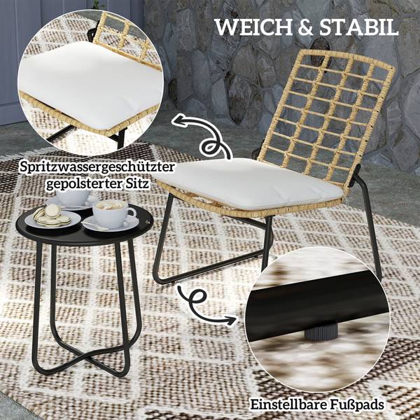 Balkonmöbel 3er Set 863-172V00CW Beige - Baumwollstoff - Stahl - Polyethylen - 56 x 78 x 67 cm