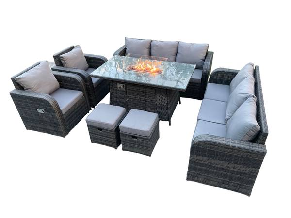 10-Sitzer Rattan Gartenmöbel Set Sofa Grau - Webstoff - Polyresin - 80 x 69 x 140 cm
