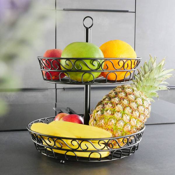 Obstkorb Schale Etagere 2 Stockwerke Schwarz - Metall - 31 x 35 x 31 cm
