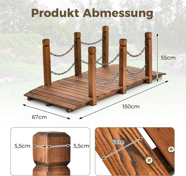 Houten brug SF6290NL bruin - massief hout - 150 x 55 x 67 cm