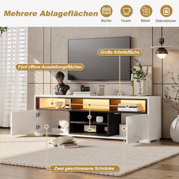 TV-Schrank Endymion Ⅴ Schwarz - Weiß - Holzwerkstoff - 35 x 50 x 150 cm