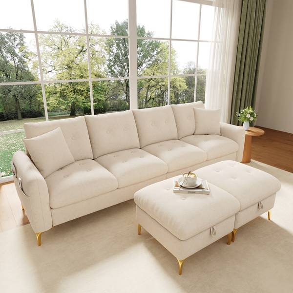 Ecksofa XUENI664 Ⅳ Beige - Chenille - 137 x 85 x 263 cm