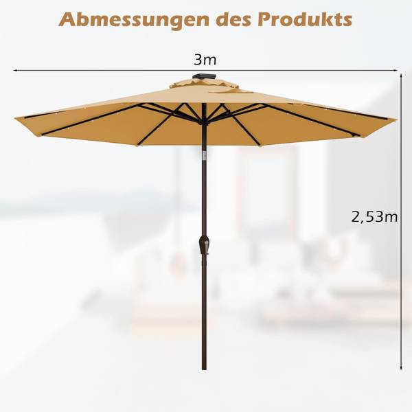 Ø300cm LED Sonnenschirm Beige - Kunststoff - 300 x 245 x 300 cm