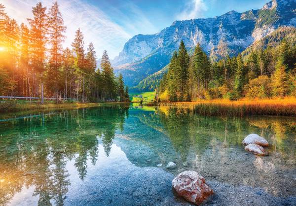 Vinyl Fototapete Wald See Landschaft 312 x 219 cm - Strukturvlies