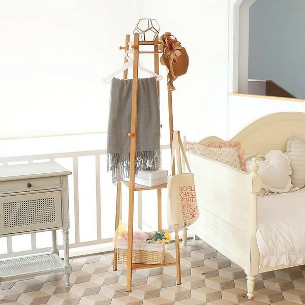 Garderobenständer Kleiderständer Holz Beige - Bambus - 39 x 169 x 39 cm