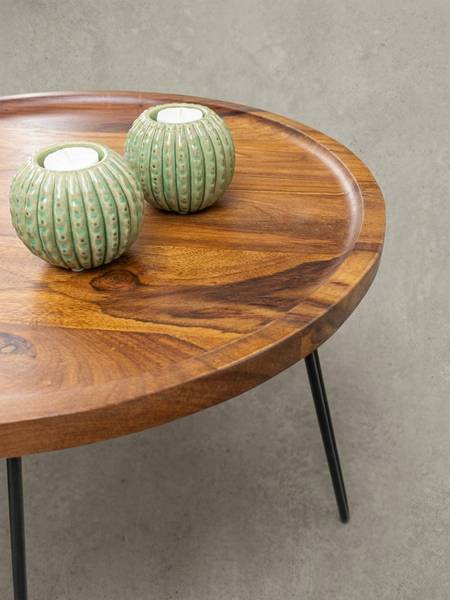 Couchtisch HVAR mit Tablettrand Braun - Sheesham - 60 x 45 x 60 cm