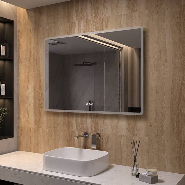 Badspiegel Badezimmer LED Wandspiegel Silber - Glas - 100 x 70 x 5 cm