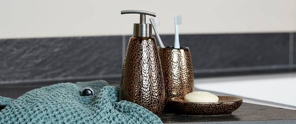 Bad Set MARRAKEACH 3er Set Gold - Keramik - 8 x 12 x 8 cm