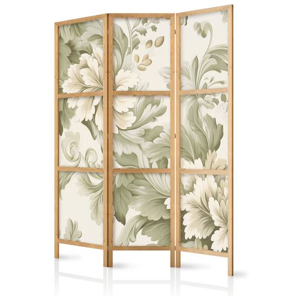 Paravent  Natur Pflanzen Blätter 3-tlg Beige - Grün - Weiß - Holzwerkstoff - Textil - 135 x 172 x 172 cm