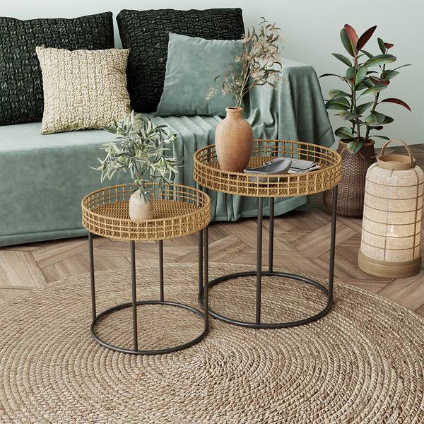 Couchtisch-Set Brunswick 49378 Schwarz - Braun - Metall - 44 x 48 x 44 cm