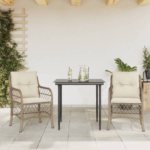 Garten Essgruppe 3038893-1 (3-teilig) Beige - Polyester - Stahl - Klarglas - 80 x 74 x 80 cm