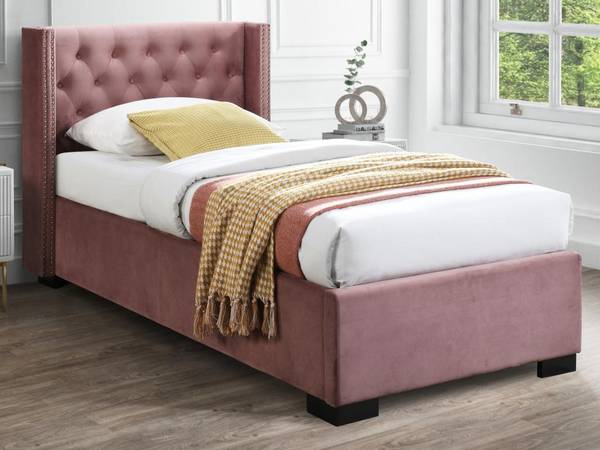 Bett mit Bettkasten MASSIMO Pink - Textil - 107 x 111 x 214 cm