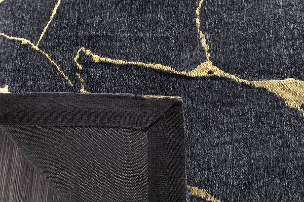 Teppich MARBLE Schwarz - Gold - Flachgewebe - Polyester - Wolle - Marmor - 240 x 1 x 160 cm