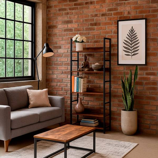 Büroregal HF0045 Braun - Holzwerkstoff - Metall - 60 x 125 x 28 cm