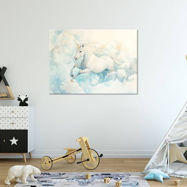 Wandbild einhorn in den wolken 90 x 60 cm