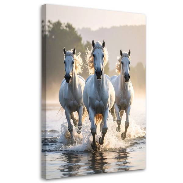 Canvas shilderij Paarden wit - polyester - 30 x 45 x 3 cm