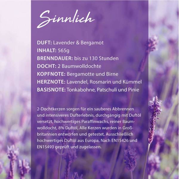 Duftkerze Lavender & Bergamot Veredeltes Paraffin - Lila - 565g