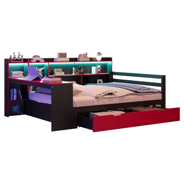 Schlafsofa Phoebus Ⅲ Schwarz - Rot - Holzwerkstoff - Massivholz - 165 x 100 x 246 cm