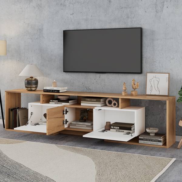 TV-Schrank Eos Ⅶ Braun - Weiß - Holzwerkstoff - 30 x 49 x 180 cm