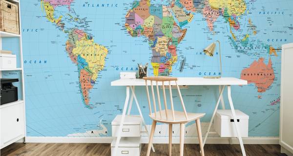 Vlies-Fotobehang Fysieke Wereldkaart 315 x 210 x 210 cm