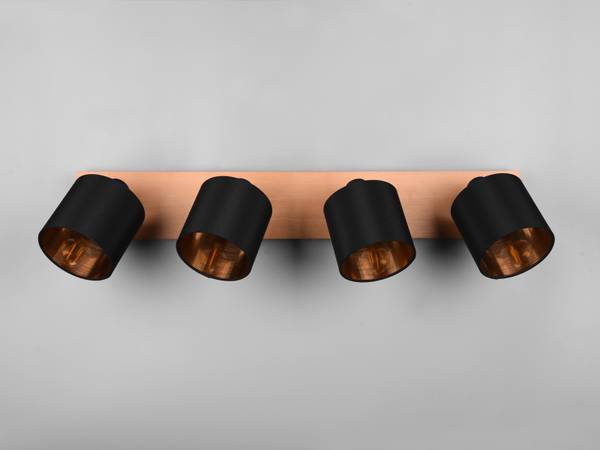 Deckenspot 4flammig Schirm Schwarz-Gold Schwarz - Strukturstoff - 70 x 19 x 18 cm