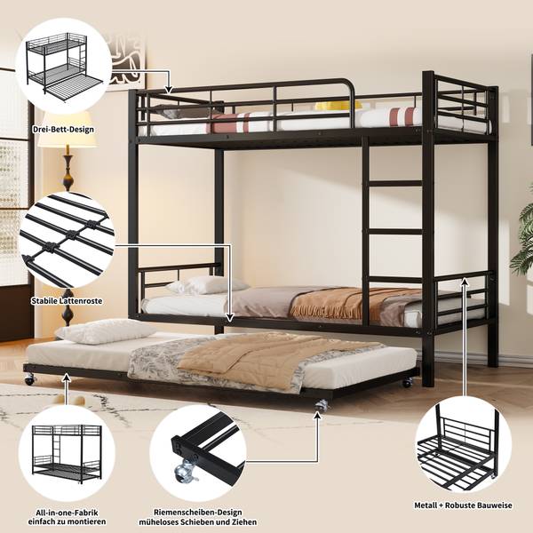 Etagenbett  Eos Ⅵ Schwarz - Metall - 95 x 160 x 204 cm