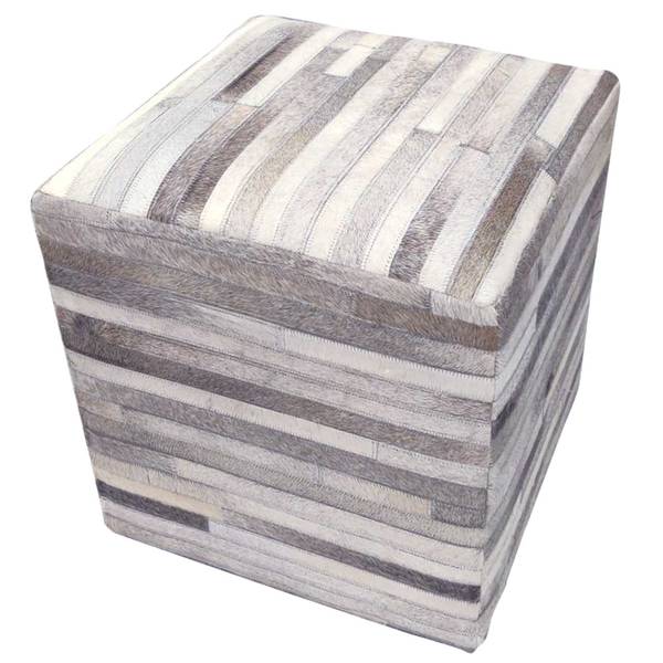 Patchwork Fellhocker Liem Weiß - Holzwerkstoff - Echtfell - 45 x 48 x 45 cm